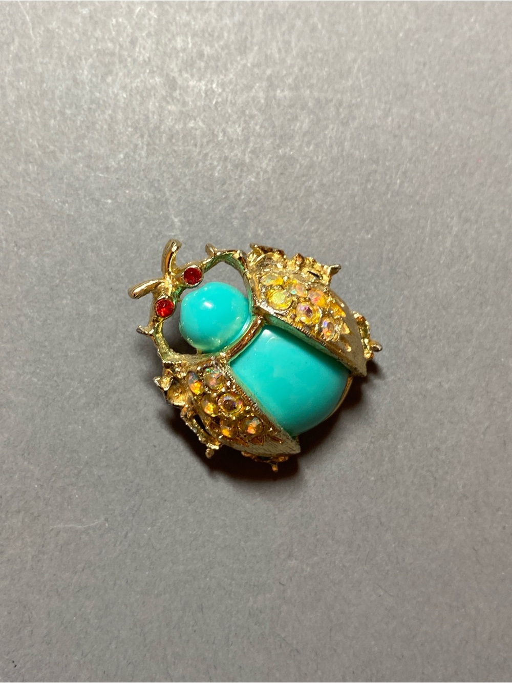 Vintage rhinestone blue beetle bug insect brooch